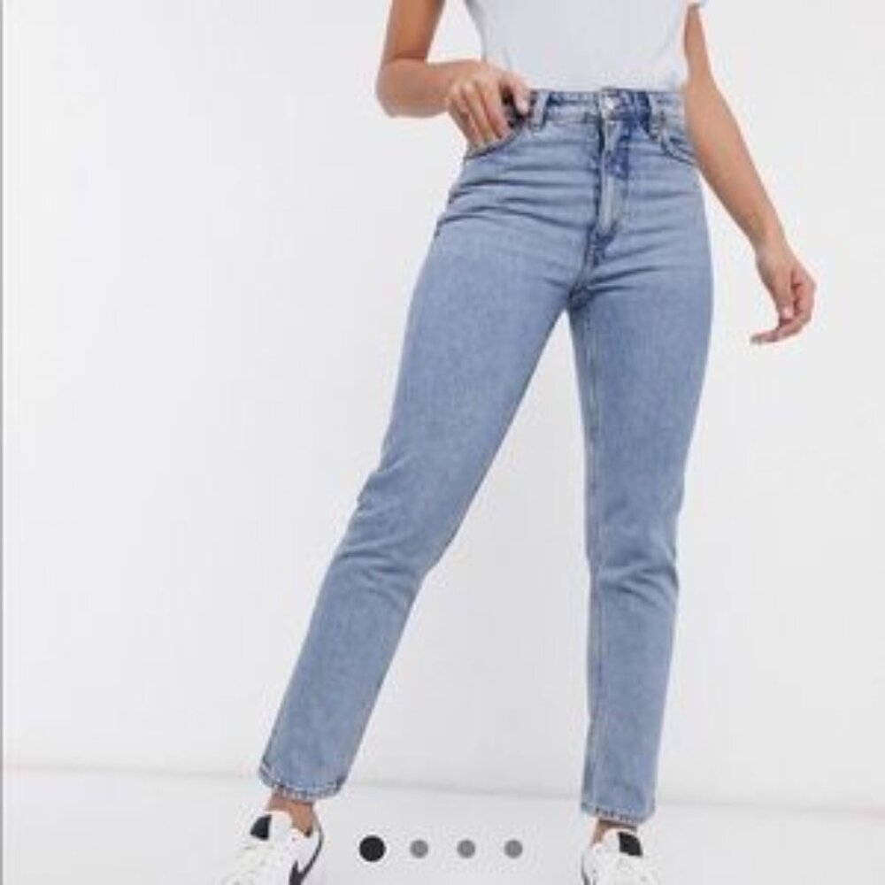 Monki Kimono High Wasted Mom Jeans Mid Blue